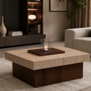 Klub sto 606 Walnut Travertine kombinuje elegantnu travertin ploču, dekor tamnog oraha i stabilnu konstrukciju